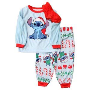 NEW Disney Toddler Boys Blue Stitch 3-Piece Christmas Holiday Pajama Set 3T